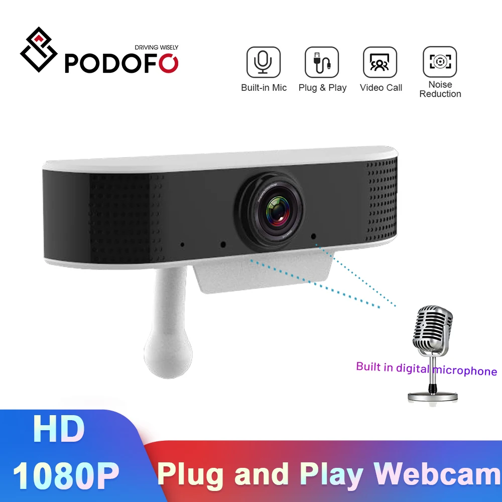 Podofo Webcam 1080P HD usb Plug Web Camerawith MIC Microphone webcam cover for laptops PC Computer For Win 7 8 10 Linux | Компьютеры и