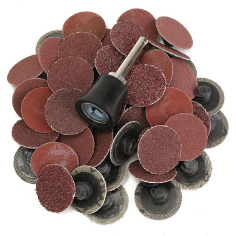 

50pcs R Type Roll Lock Sanding Discs With Mandrel 36/60/80/120/220 Grit Set Part