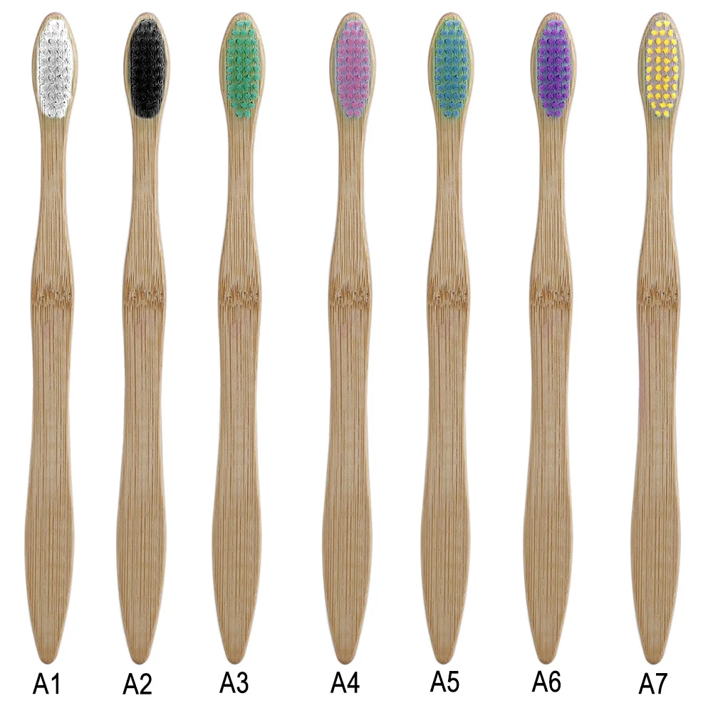 Бамбуковая биоразлагаемая зубная щетка средней твердости 10 шт. радужная для