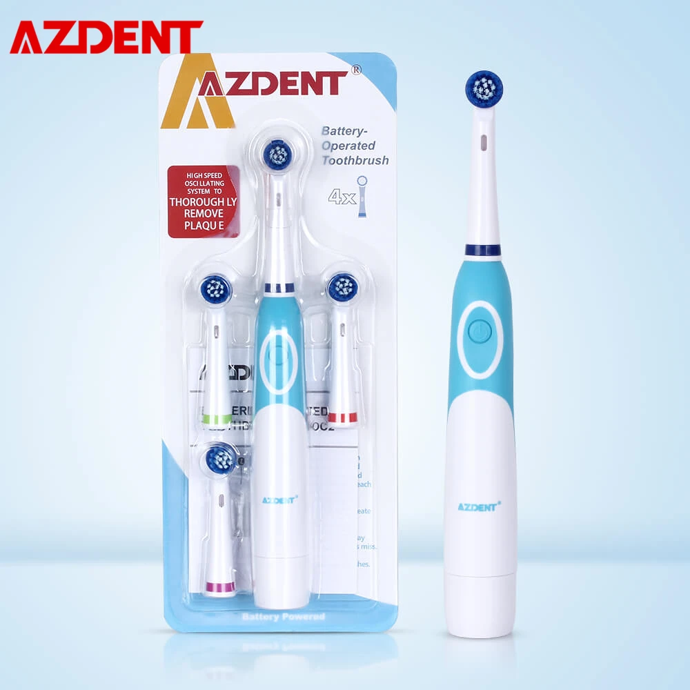 AZDENT вращающаяся электрическая Зубная щётка Батарея Мощность с 4 насадки для
