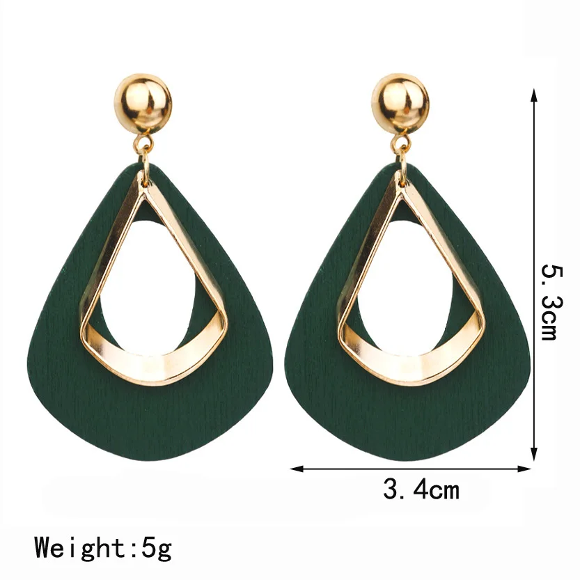 

100pcs/lot American cold wind earrings retro geometric wooden drop-shaped female long pendant exaggerated hipster earrings