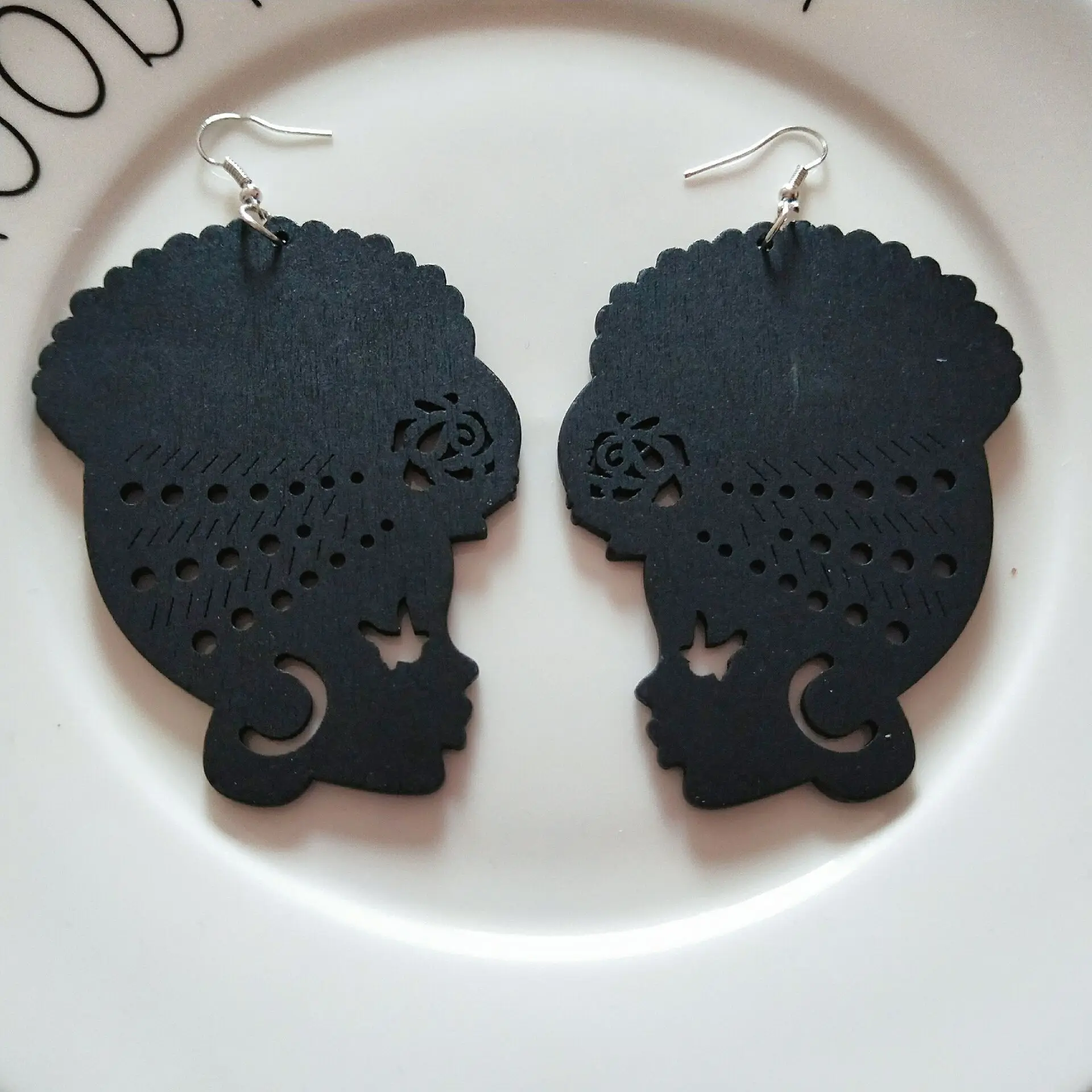 Tribal Wood Black Women Pattern DIY Painting Afro Vintage Earrings Brincos Wooden Boho African Bohemia Jewelry Party Accessory