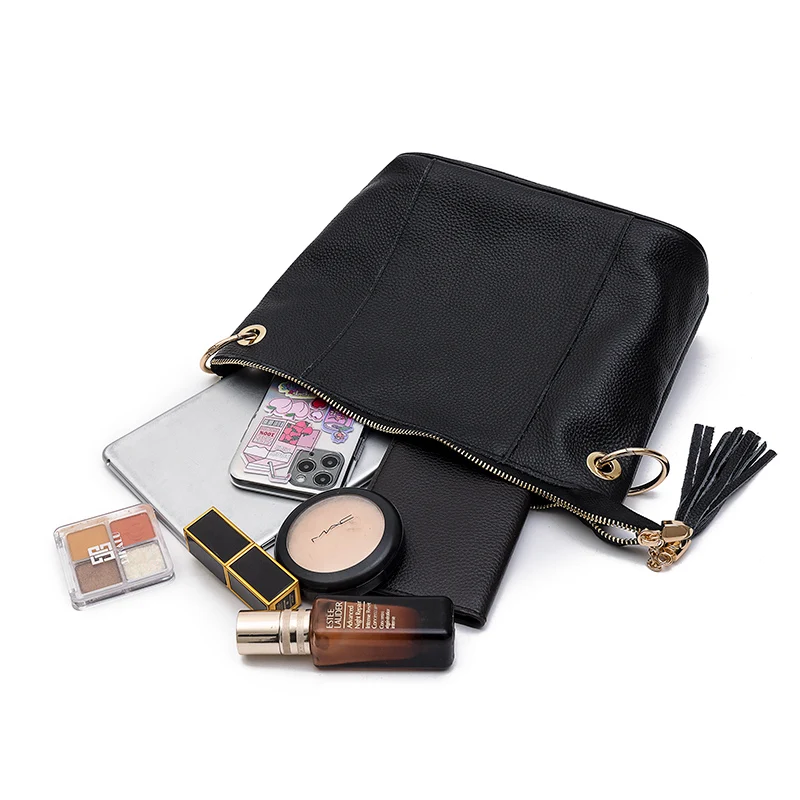 

2021 Ladies Fashion Soft PU Leather Tote Bag Hand-Woven Tassel Simple Shoulder Bag Female Designer Handbag High Quality