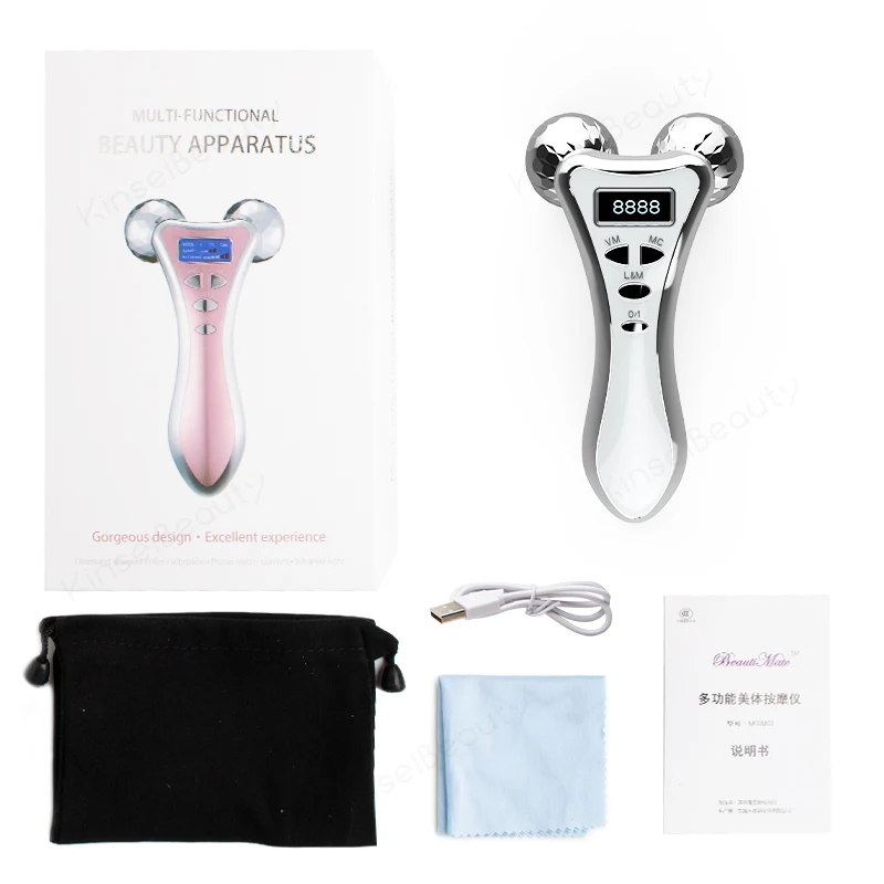 

3D Face Roller Massager Micro-current Vibration EMS Microcurrent Face Lift Device Facial 4D Roller Y Shape Rotating Machine