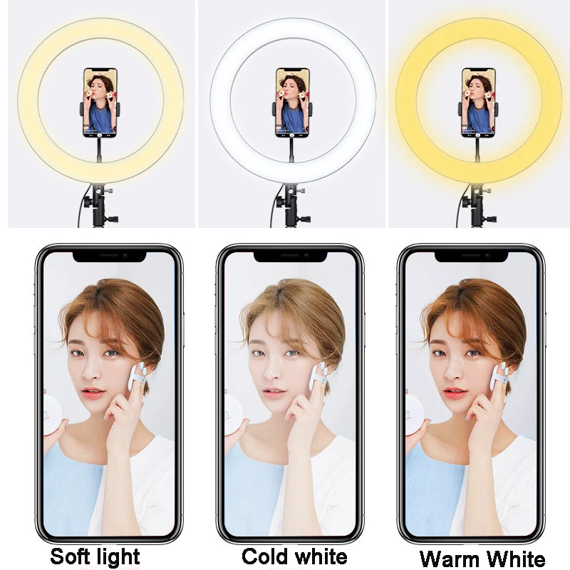 

Video Light Dimmable LED Selfie Ring Light USB ring lamp Photography Light with Phone Holder 2M tripod stand for Makeup Youtube