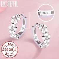 doteffil 925 sterling silver small rose flower round hoop earring aaa zircon for women female charm engagement wedding jewelry