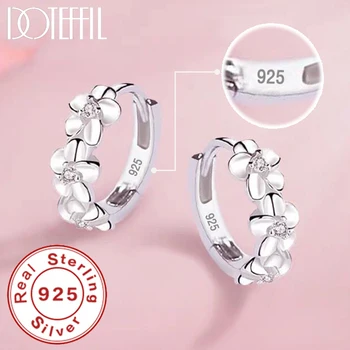 DOTEFFIL 925 Sterling Silver Small Rose Flower Round Hoop Earring AAA Zircon For Women Female Charm Engagement Wedding Jewelry 1