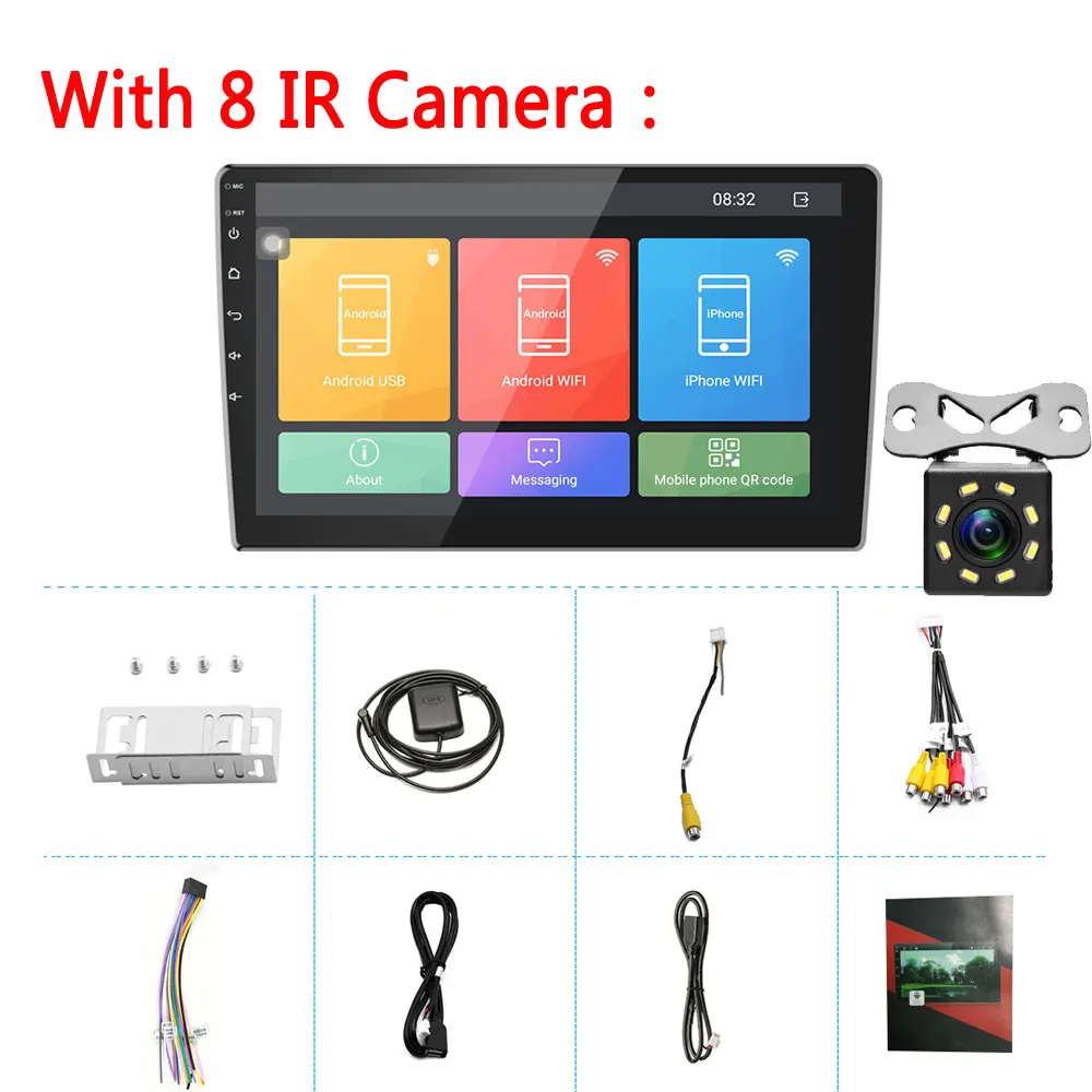 With 8 IR Camera LeeKooLuu Android 2 Din GPS автомобильный радиоприёмник стерео 9,1 ''HD 1080P 2.5D зеркало из закаленного стекла Bluetooth wifi c gps-навигатором, swc fm-радио приемник - Цвет: With 8 IR Camera