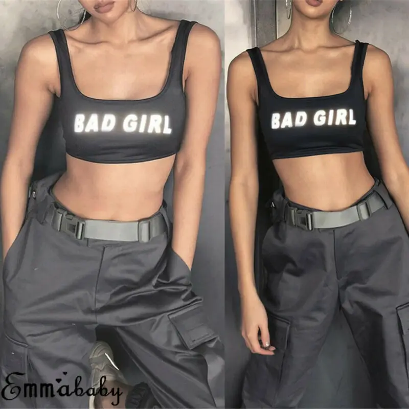 Женский светоотражающий топ на бретельках майка без рукавов с буквенным принтом