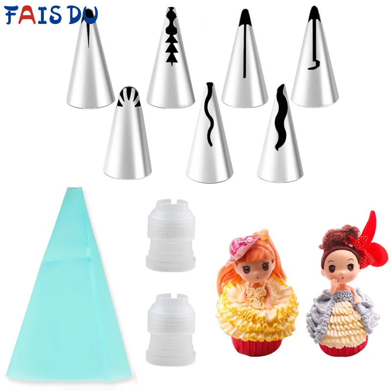 

Fais Du 10pcs Pastry Nozzles Set Frilly Skirt With Cream-mounted Stainless Steel Mouth Pastry Bag Baking Cake DIY Tool Bakeware