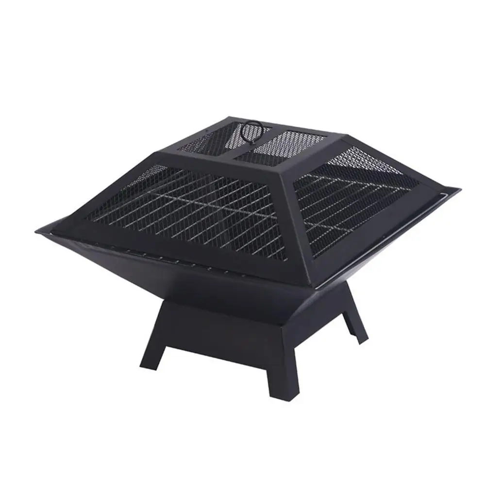 

46.5x37CM Steel Large Fire Bowl Cast Iron Fire Pit Fire Bowl Mesh Cover Grill For Outdoor BBQ Camping Patio Terrace Heating