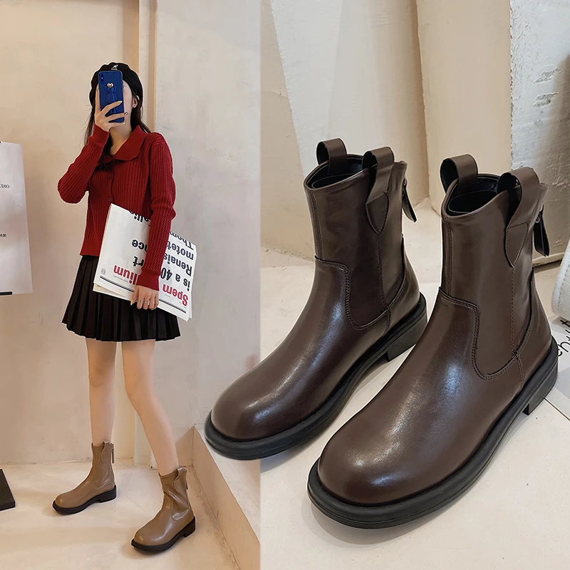 

2021 autumn single boots thick-soled thick-heeled Martin boots women's breathable thin boots short boots motorcycle boots tide