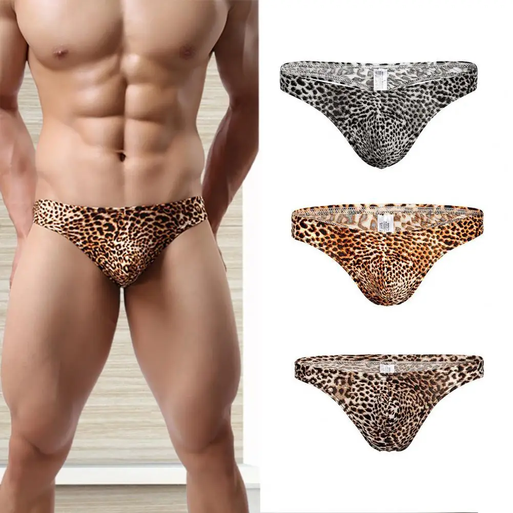 

Boxer Briefs Underwear U Convex Mid Rise Men Boxers Briefs Leopard Print Breathable Men T Shape Underpants Thongs for Daily Life