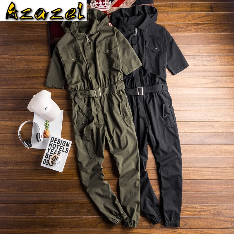 2020 new casual Fashion jumpsuit men Overalls pants hooded short-sleeved one-piece suit men and women hip-hop Joggers Trousers