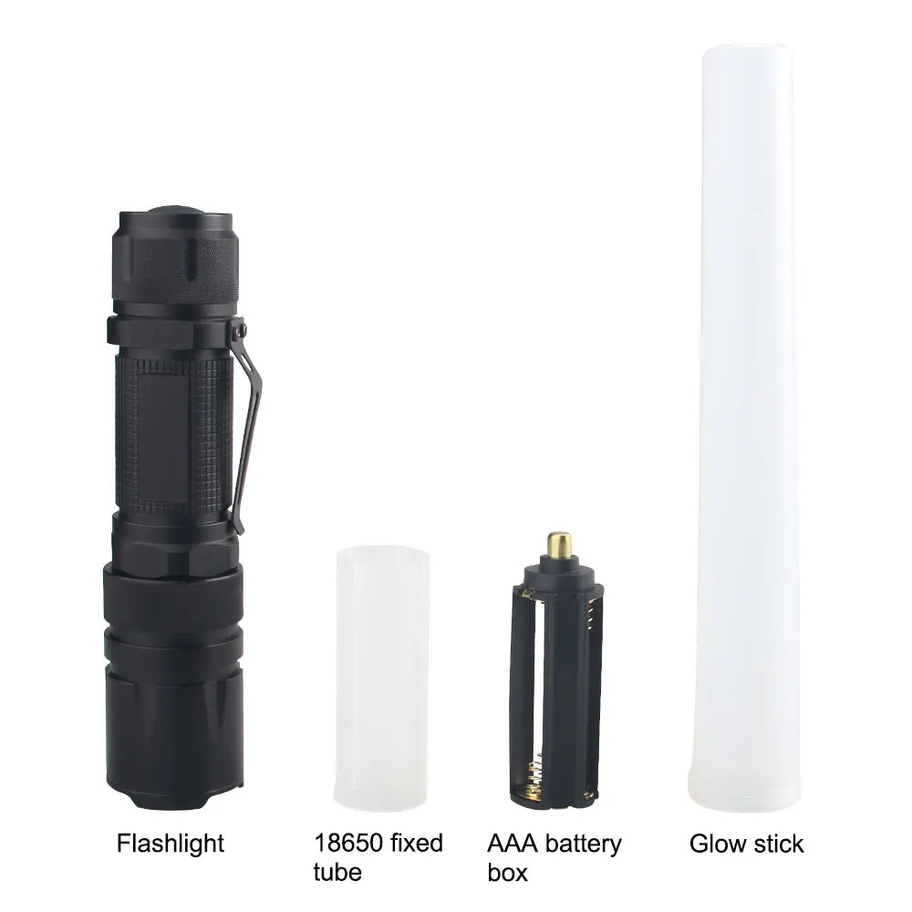 

VASTFIRE Red, Green, Blue & White Flashlight 4 in 1 Zoomable Waterproof 5-Modes Tactical Lanterna With Glow Stick As Party Props