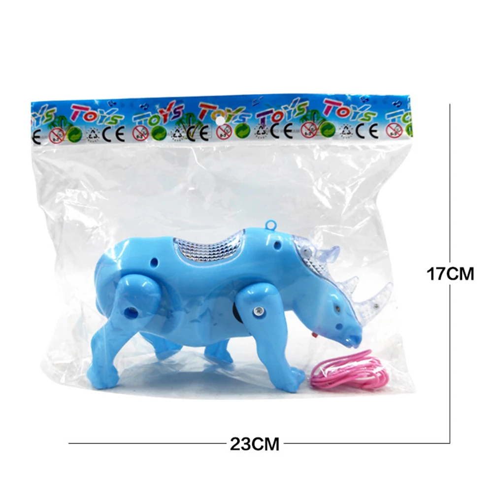 

Electric Walking Musical Flashing LED Rhino Animal Toy with Leash Kids Educational Toys for Children Gift