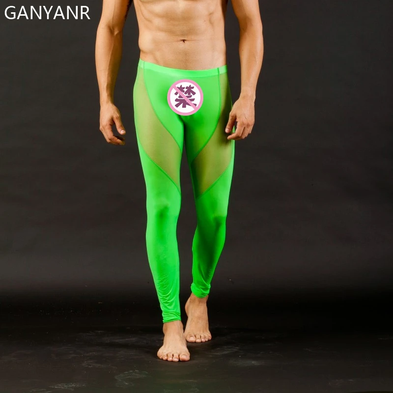 GANYANR Running Tights Men Compression Pants Legging Gym Sportswear Yoga Fitness Legging Sexy Jogging Exercise Training Athletic