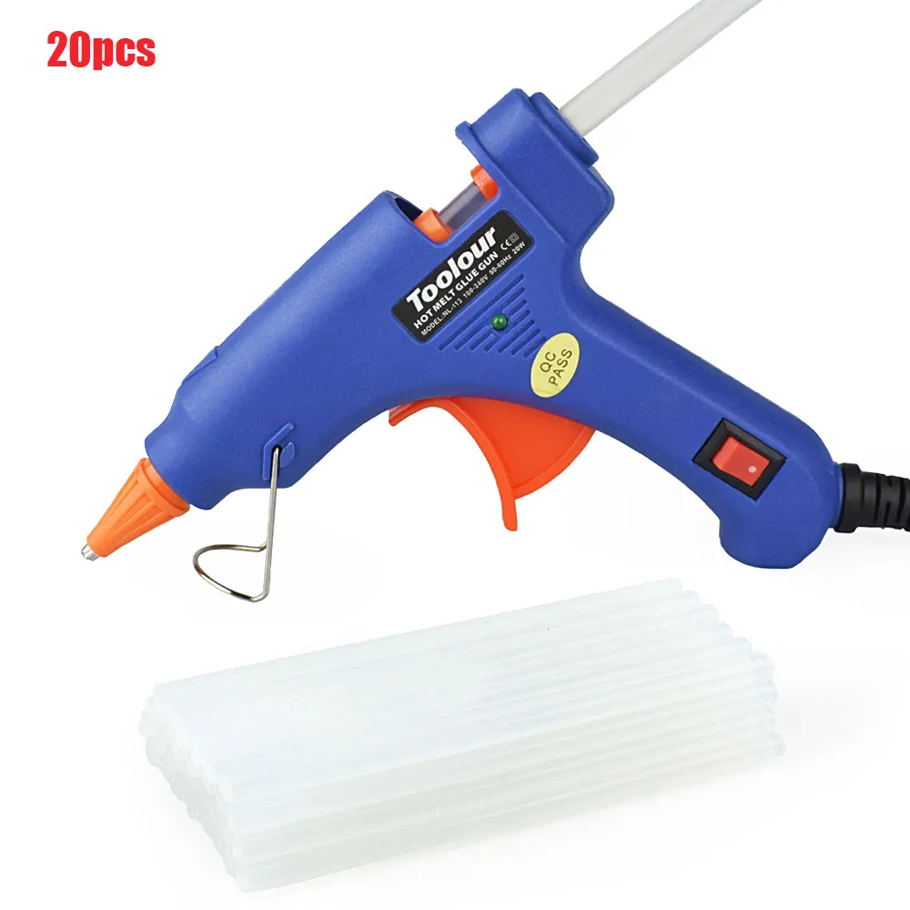 20pcs Glue Sticks Toolour горячего расплава клея пушка EU/US 100-240V 20 Вт клеевой пистолет 40/10/1 шт 7 мм* 150 мм Клеевые стержни мини Пистолеты термо клеевым пистолетом тепловой инструмент для ремонта - Цвет: 20pcs Glue Sticks