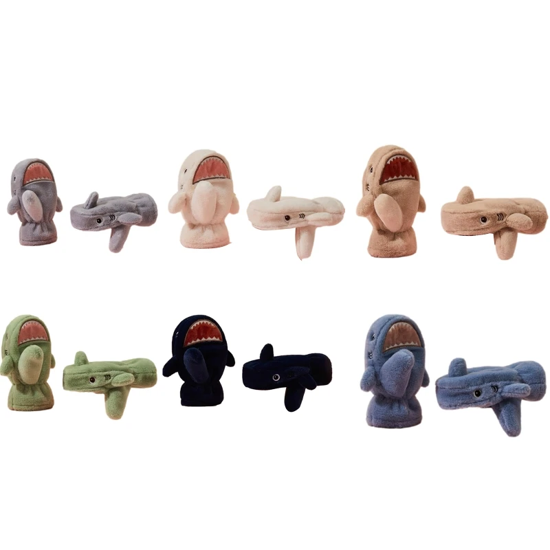 

2022 New Winter Shark Plush Gloves Fluffy Cartoon Animal Gloves with String Children Full Finger Mittens Winter Lined Mittens