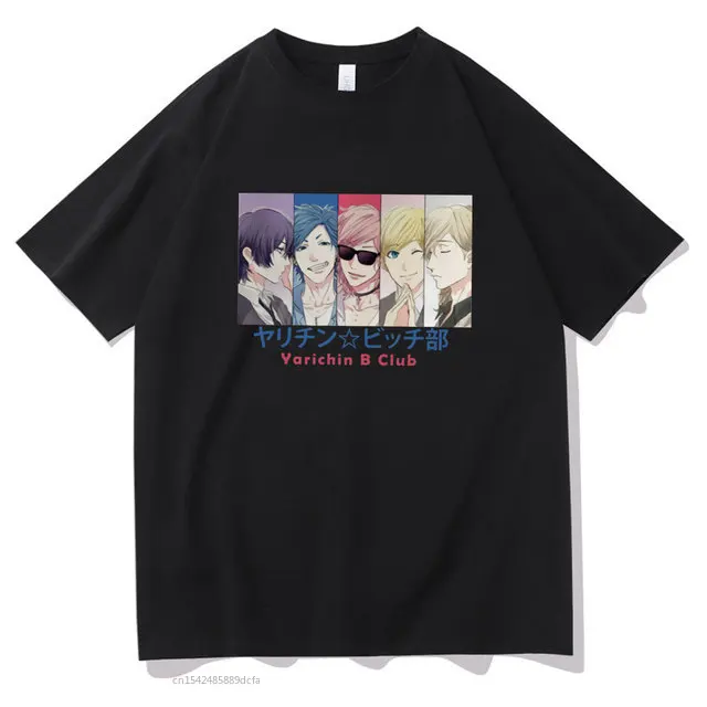 

Japanese Anime Yarichin B Club Tshirt Crewneck Cartoon Graphic Short Sleeve Fashion Casual T-shirt Hip Hop Basic Top