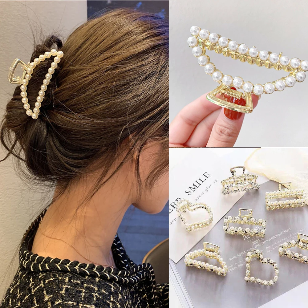 

Sweet Women Girl Pearls Rhinestone Geometric Hair Claws Back Hair Hold Clips Sweet Decorate Headband Fashion Hair Accessories