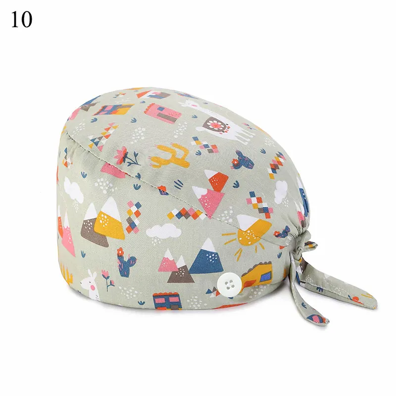 

New Unisex cotton Cartoon print scrub hat adjustable Scrubs cap beauty salon frosted cap laboratory pet shop Scrub Cap wholesale