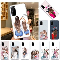 Black Brown Hair Baby Mom Girl Son Soft TPU Phone Case For Samsung S21 Ultra S20 Note Pro S10 Lite S10E Plus Cover