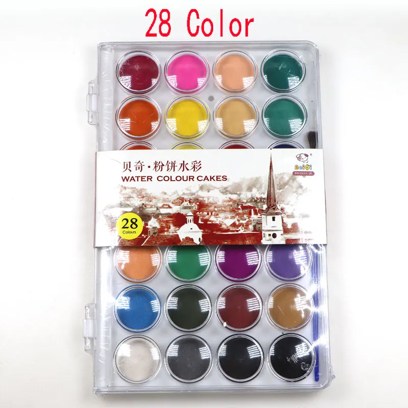 28 colors 12/16/18/28/36 color solid gouache watercolor powder paint set with water brush pen portable watercolor paint drawing - Цвет: 28 colors