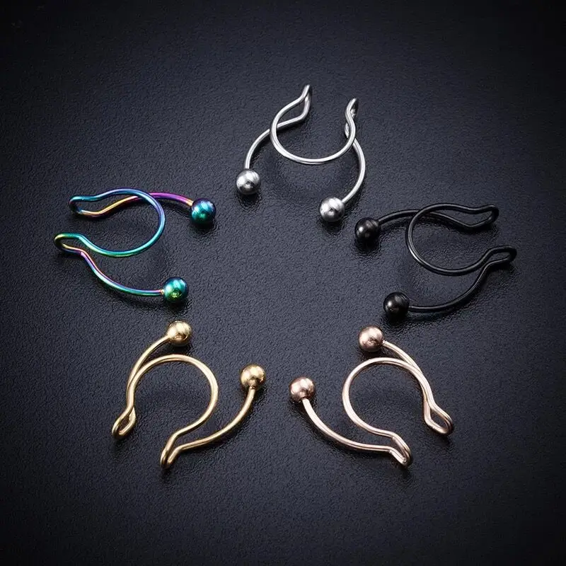 

1pcs Women Fake Nose Piercing Fake Nose Ring Hoop Septum Rings Surgical Steel Colorful Fake Piercing Piercings Jewelry For Men