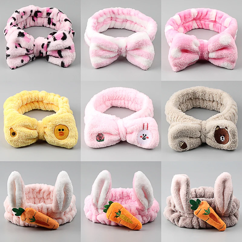 

Korean version of the cartoon coral velvet bow hair band solid color wash face makeup bath soft headwear hair accessories gift