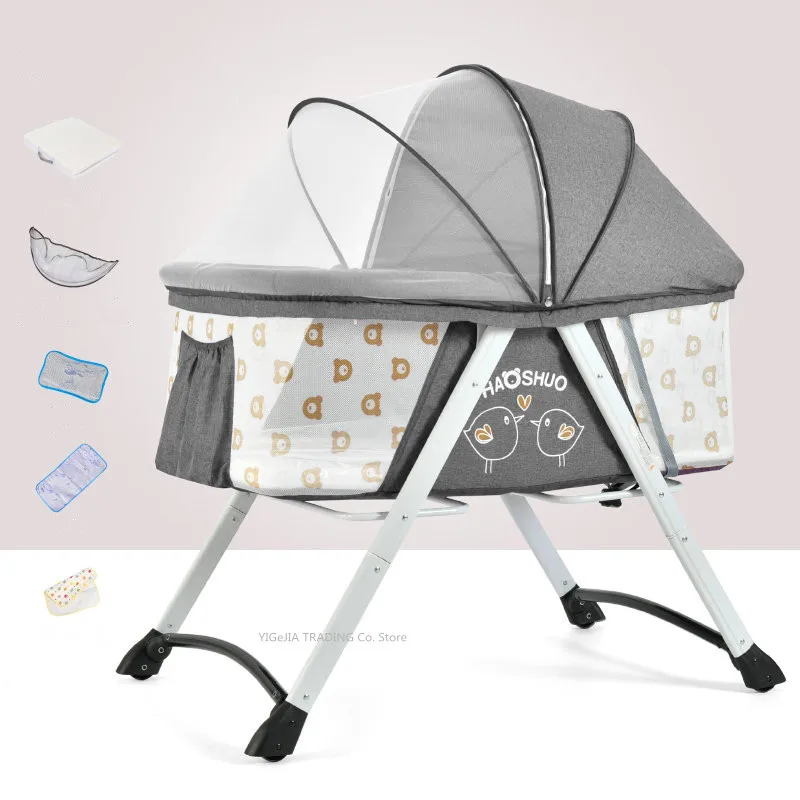 2 in 1 Portable Rocking Bassinet for Newborn Infant, One-Second Fold Travel Crib with Adjustable Bed Board