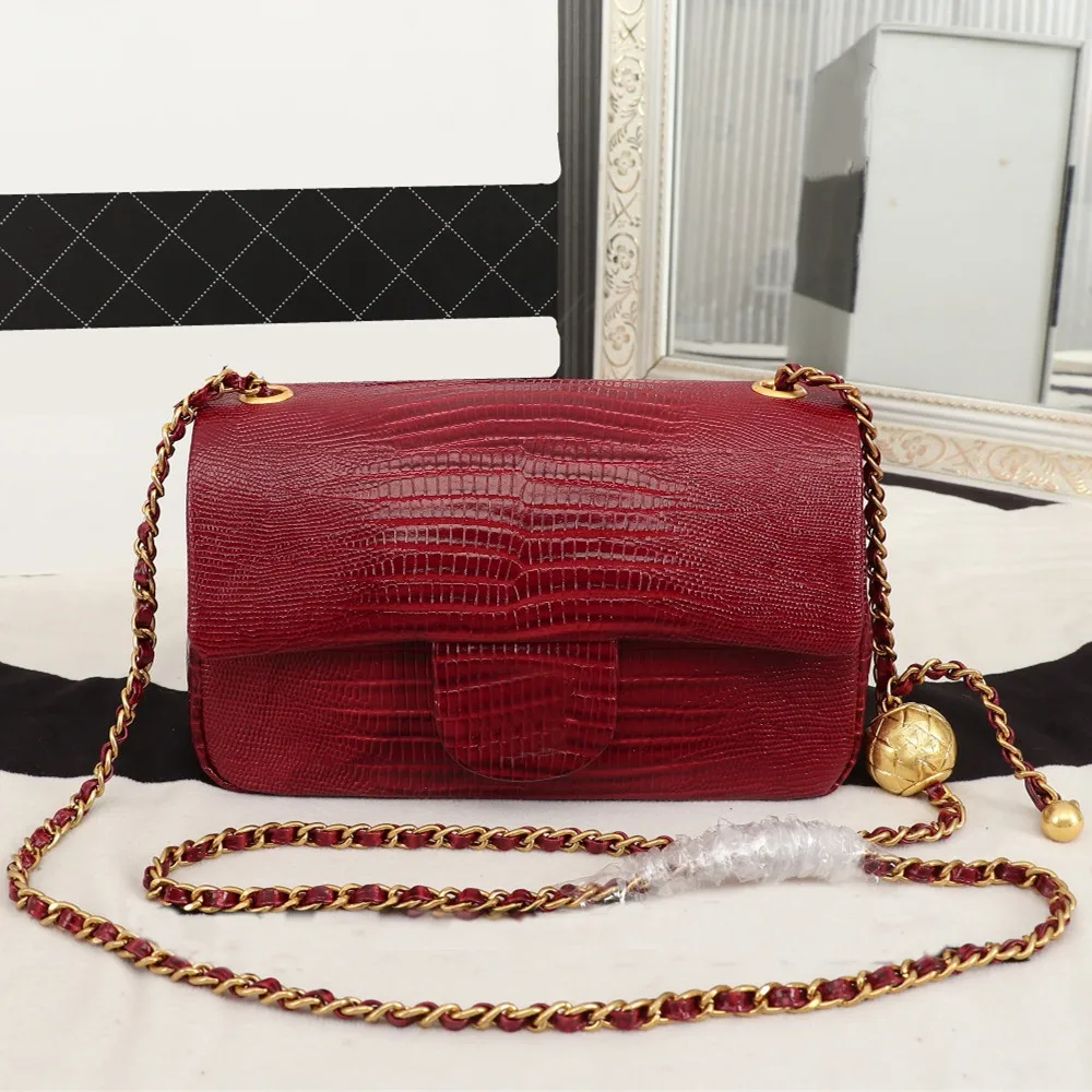 

Ladies classic crocodile lychee pattern double buckle chain flap one-shoulder messenger bag