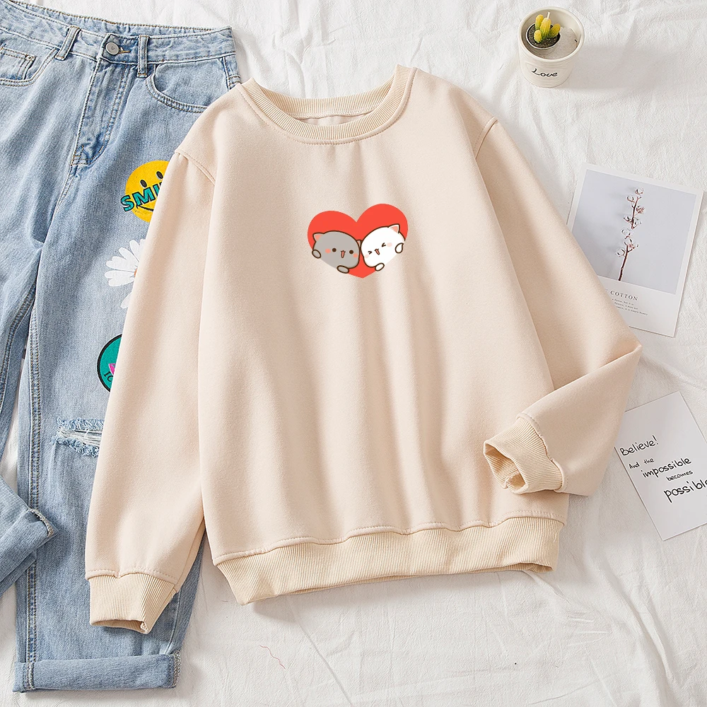 Толстовка женская оверсайз с рисунком кошки милая кофта капюшоном из хлопка в