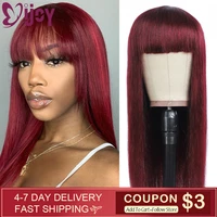 99j redwine brazilian straight human hair wigs with bangs full machine made wig for black women brazilian remy cheap wig ijoy