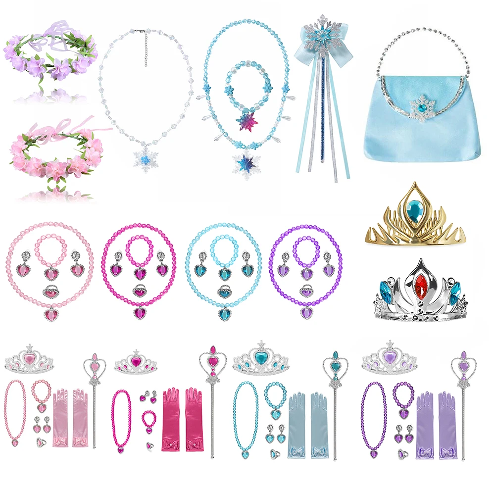 2022 Girls Anna Elsa Gloves Wand Crown Hairband Queen Jewelry Set Braid for Princess Party Fancy Cosplay Clothing Hair Clips Kid