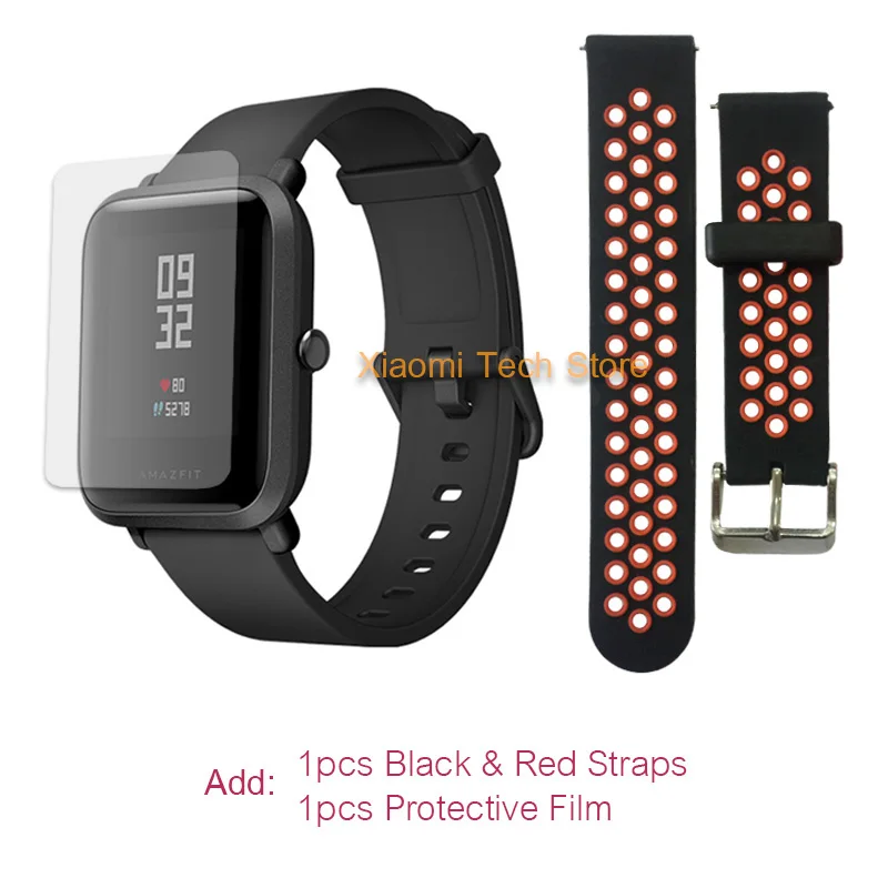 Смарт часы Xiaomi Amazfit Bip Huami GPS Умные часы [ Русский язык ] со склада России, Официальная гарантия 1 год - Цвет: -Red and film-