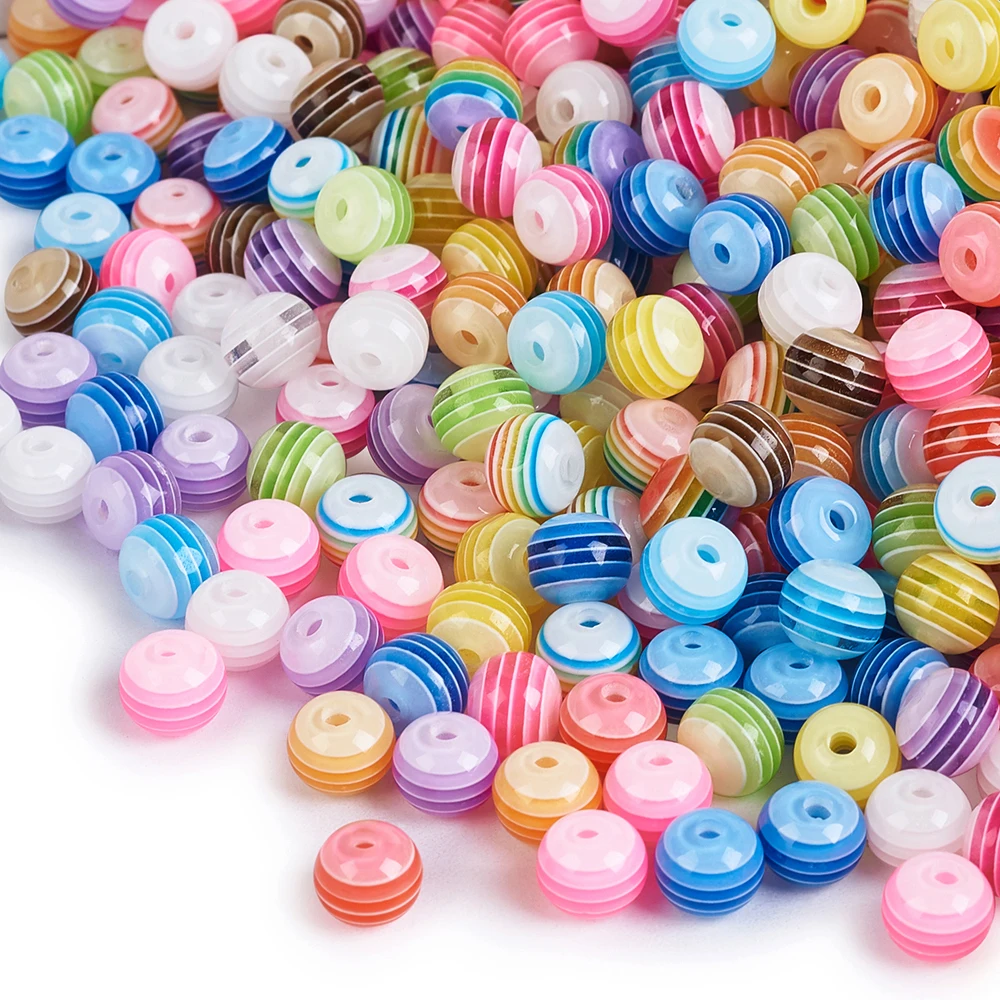 100 шт./лот 6 мм/8 мм розовые круглые прозрачные радужные бусины в полоску с