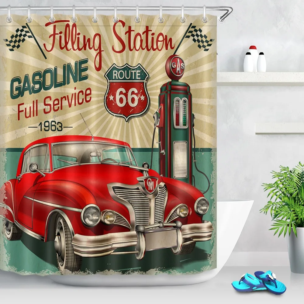 lb retro trip car motorcycle historic shower curtain route 66 liner bath screens set bathroom curtains fabric for bathtub decor free global shipping