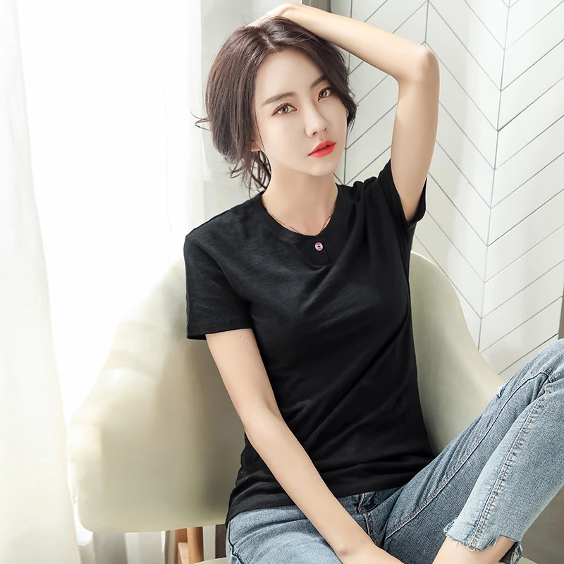 Хлопок 2021 новые летние шорты с длинным рукавом О образным вырезом блузки Camisetas