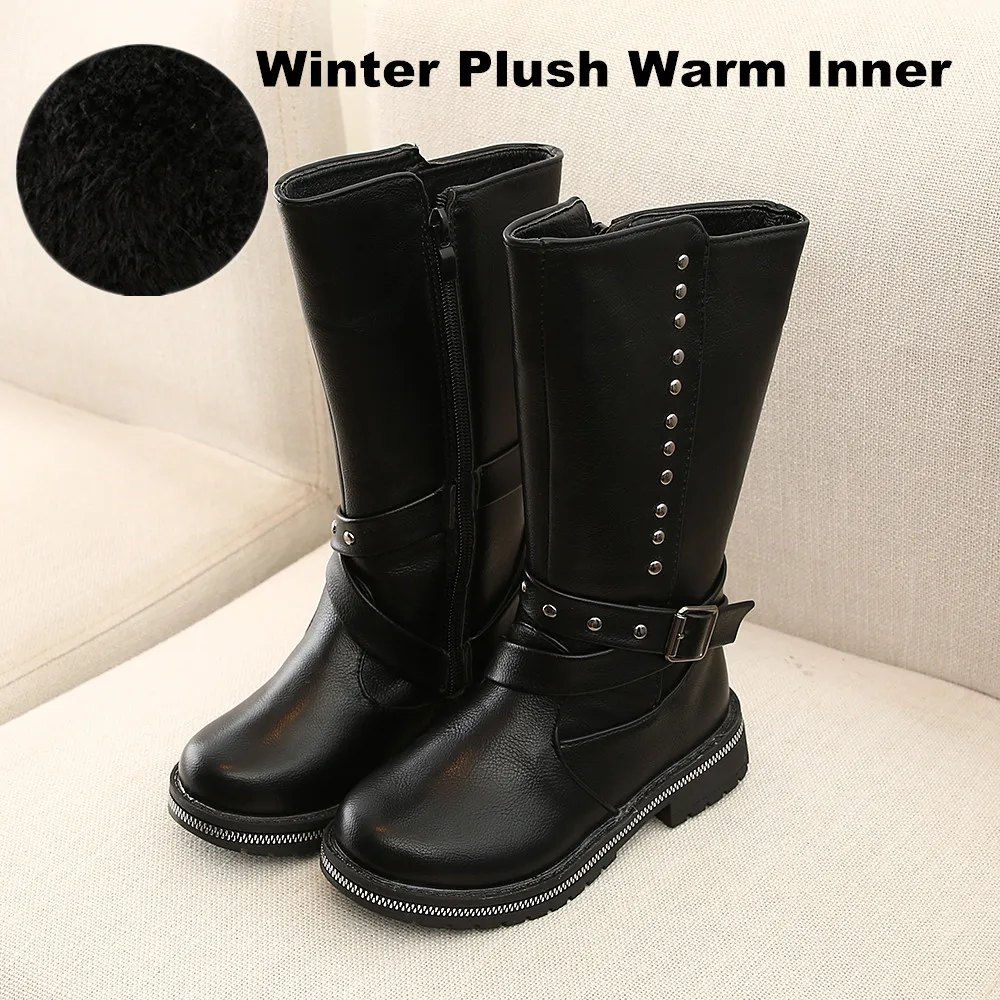 8122 Black Качественные зимние ботинки для девушки из искусственной кожи; модные теплые удобные зимние ботинки для девочек; Детские ботиночки - Цвет: 8122 Black