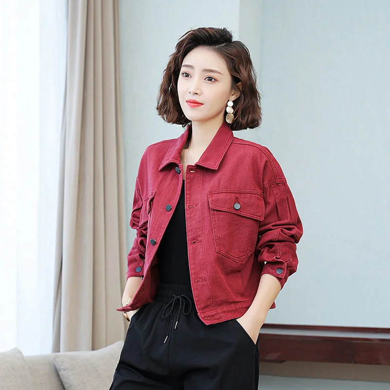 

Spring Autumn Short Jeans Jacket Women's Clothing 2021 Loose Female Fashion Korean Single Breasted Long Sleeve Tops Chaquetas