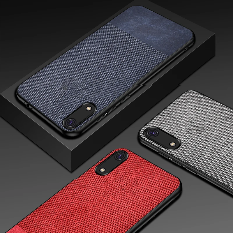 Cloth Fabric for huawei Y6 2019 case Luxury Cover Shockproof Hard Soft Frame Armor Case For Huawei |