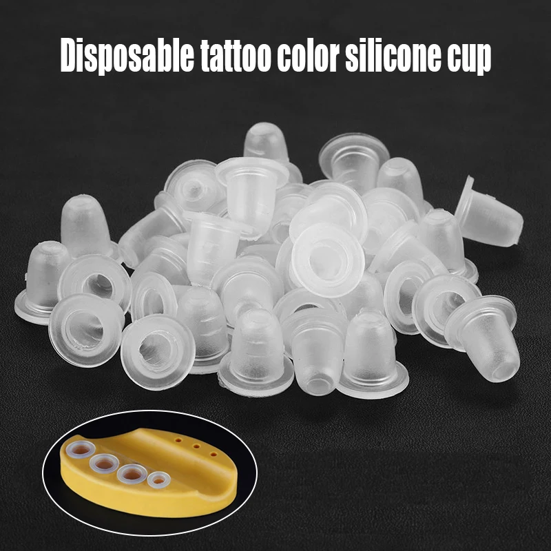 100pcs Disposable Tattoo Ink Cup Mini Small Large Size Silicone Permanent Tattoo Makeup Eyebrow Pigment Holder Container Caps