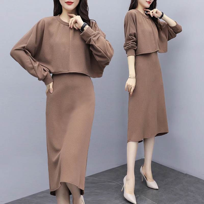 Женский костюм из 2 предметов комплекты осень зима плюс размер пуловеры с круглым