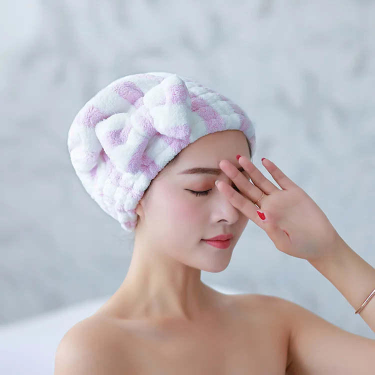 

Bowknot Dry Hair Towel Quick-drying Hair Cap Shower Cap for Women Striped Pattern Super Absorbent Bath Accessories
