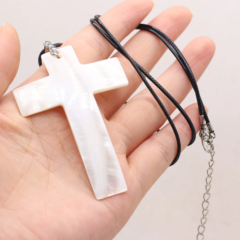 

Necklace Pendant White Cross Natural Shell Alloy for Women Men Beads Quartz Jewelry Gifts Souvenirs Wedding