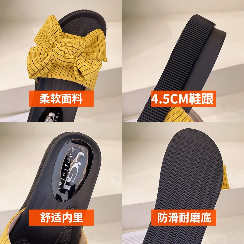 

Female Shoes Slippers Flat Summer Clogs Woman Luxury Slides Low Butterfly-Knot 2021 Beach Designer Cotton Fabric Fashion Butterf