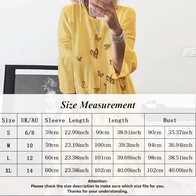 

New Fashion 2020 Summer Women Mini Dress Butterfly Floral Printed Loose Dresses Summer Thin Linen Round Neck Plus Size