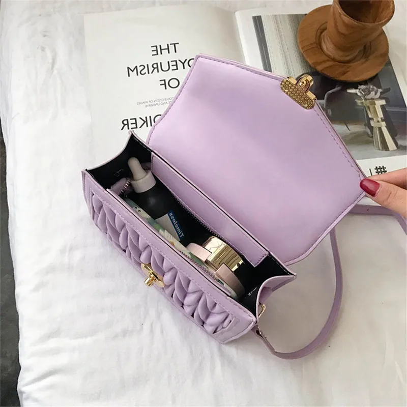 

TOYOOSKY Elegant Female Flap Bag 2020 New High Quality Soft Leather Women's Designer Handbag Pleated Solid Color Shoulder Bags