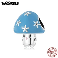 wostu exquisite s925 sterling silver bead mushroom charm fits european charm bracelet necklaces gift jewelry for wife mom friend